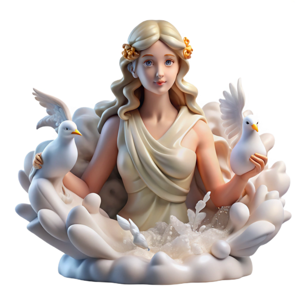 fascinating calm surreal A beautiful Aphrodite emerging from the sea foam, surrounded by doves, classical Greek style, soft, ethereal lighting perfect clarity png