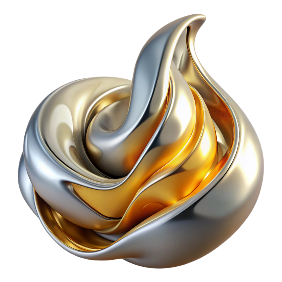vibrant vintage A flowing, liquid metal sculpture, in shades of chrome and gold, with high contrast, studio lighting, reflecting abstract shapes flawless png
