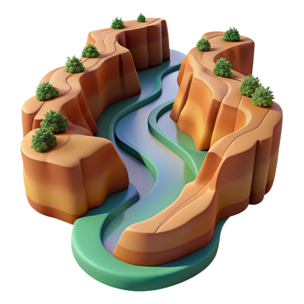 timeless coastal A winding river cutting through a canyon, aerial view, warm afternoon light, panoramic vista, gallery standard png