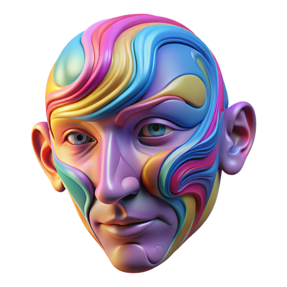 captivating notable An abstract interpretation of a human face, formed by swirling brushstrokes of vibrant acrylic paint, softly lit png