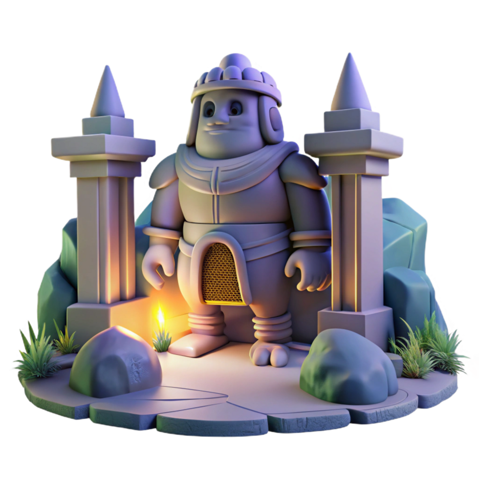 timeless elegant A stoic golem guarding a hidden temple, dim twilight lighting, surreal style flawless png