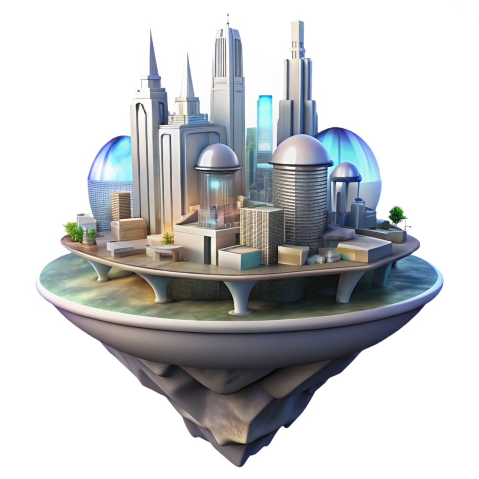 extraordinary impressionist A futuristic city built on a floating island, ethereal lighting, fantasy art style impeccable png