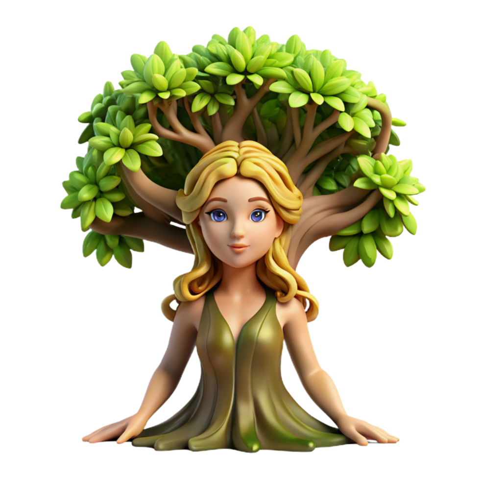impressive celebrated A graceful dryad merging with an ancient oak tree, sunlight dappling through the leaves, Pre Raphaelite style, soft, natural lighting, png