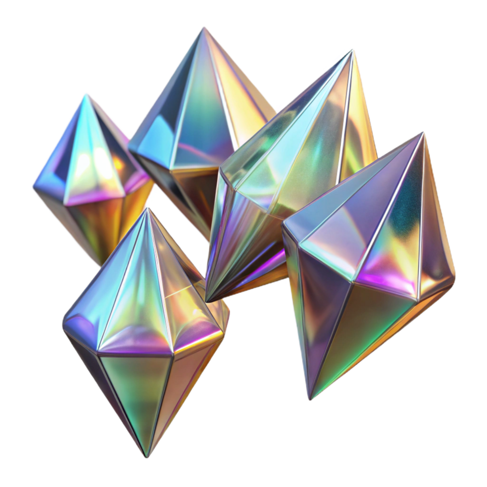 tranquil hypnotic A field of floating, iridescent crystals, reflecting and refracting light detailed png