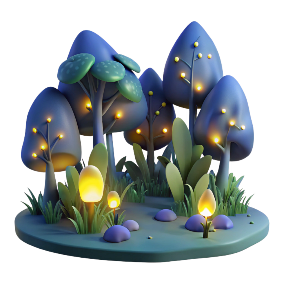 elegant rustic A group of fireflies illuminating a dark forest at night, magical realism style, bioluminescent light fine detail png