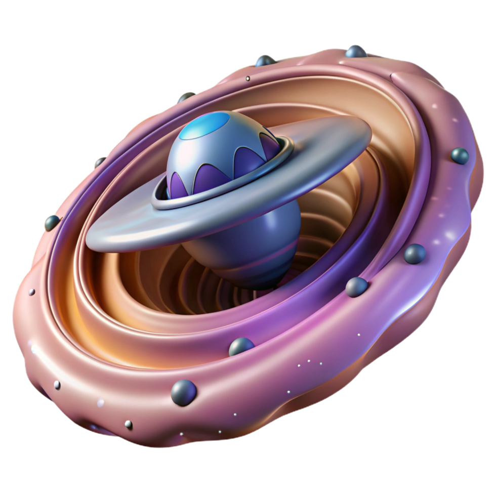 celebrated contemporary A colossal, bio mechanical spaceship emerging from a wormhole, distorting the fabric of space time, depicted in a surreal, Dali esque style expertly shot png