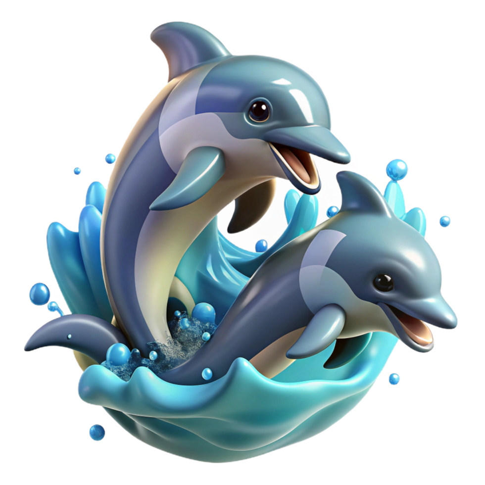 fascinating abstract A playful pod of dolphins leaping and spinning in the ocean waves, sunlight glinting off their wet skin, in a joyful, dynamic style 8K png
