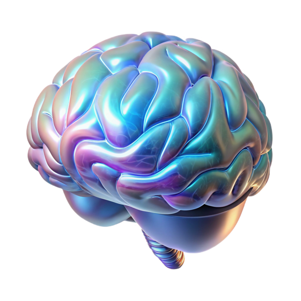 timeless urban A holographic projection of a human brain rotating slowly, intricate neural pathways pulsing with light, in a scientific, anatomical style handcrafted png