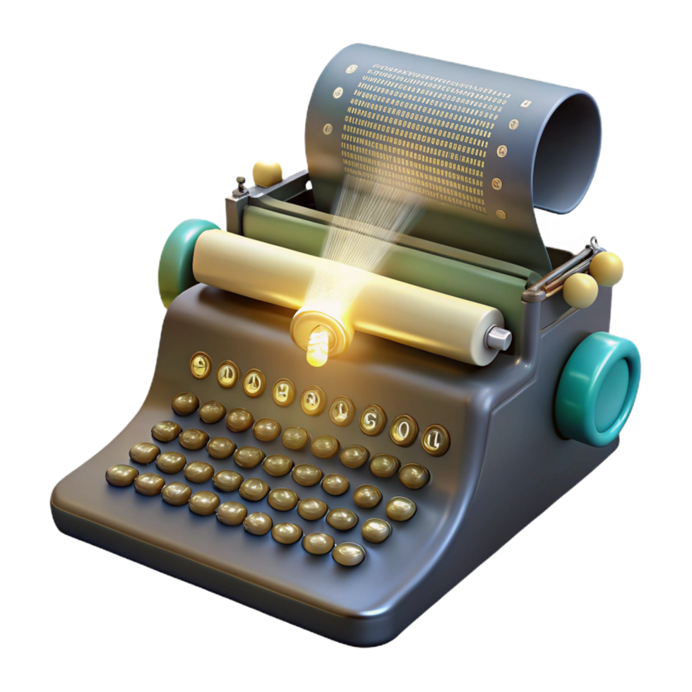 pristine sought after An antique typewriter generating binary code onto a roll of paper, dust motes illuminated by a single beam of light, vintage style png