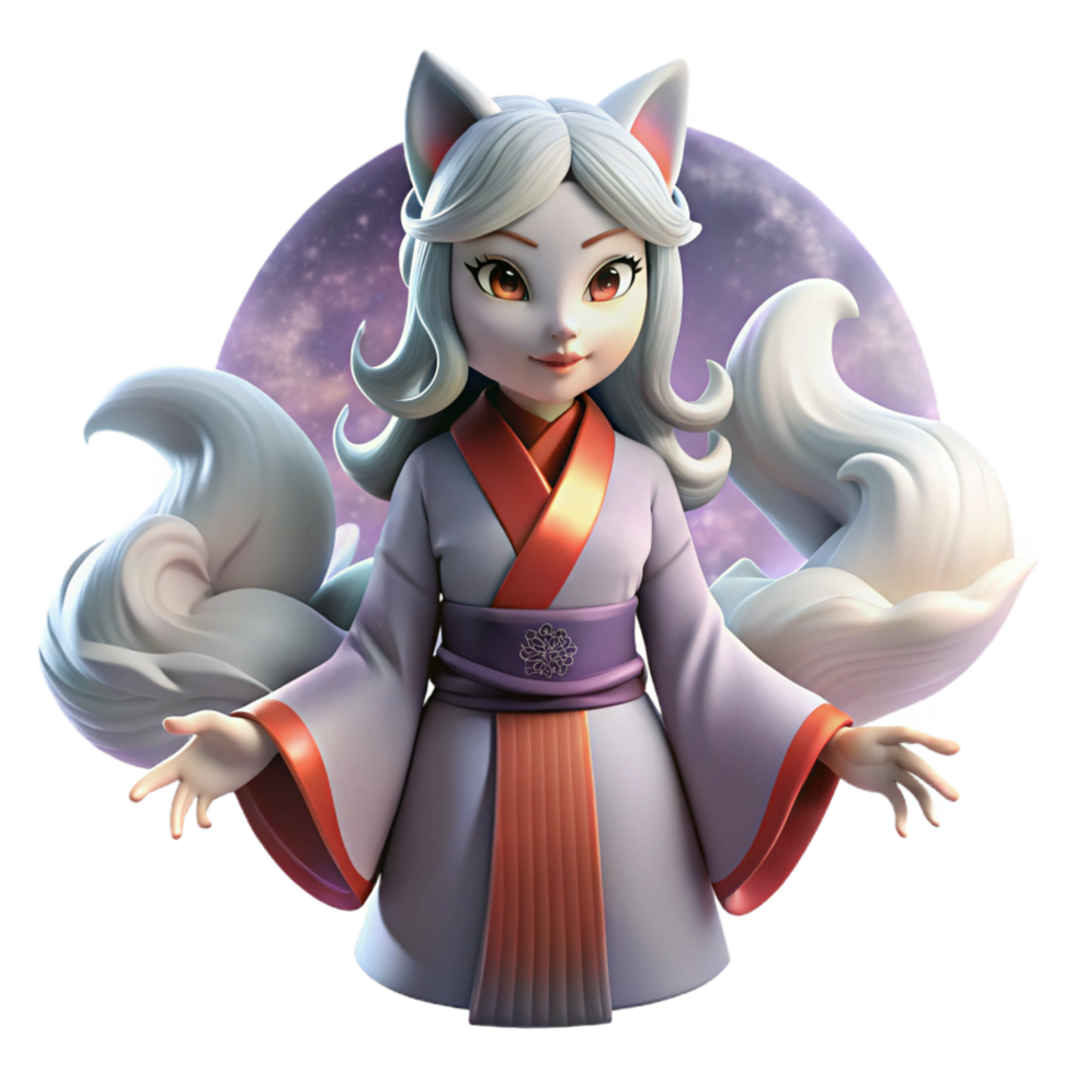 glorious mysterious surreal A kitsune transforming into a beautiful woman, misty moonlight, Japanese woodblock print style expertly shot png