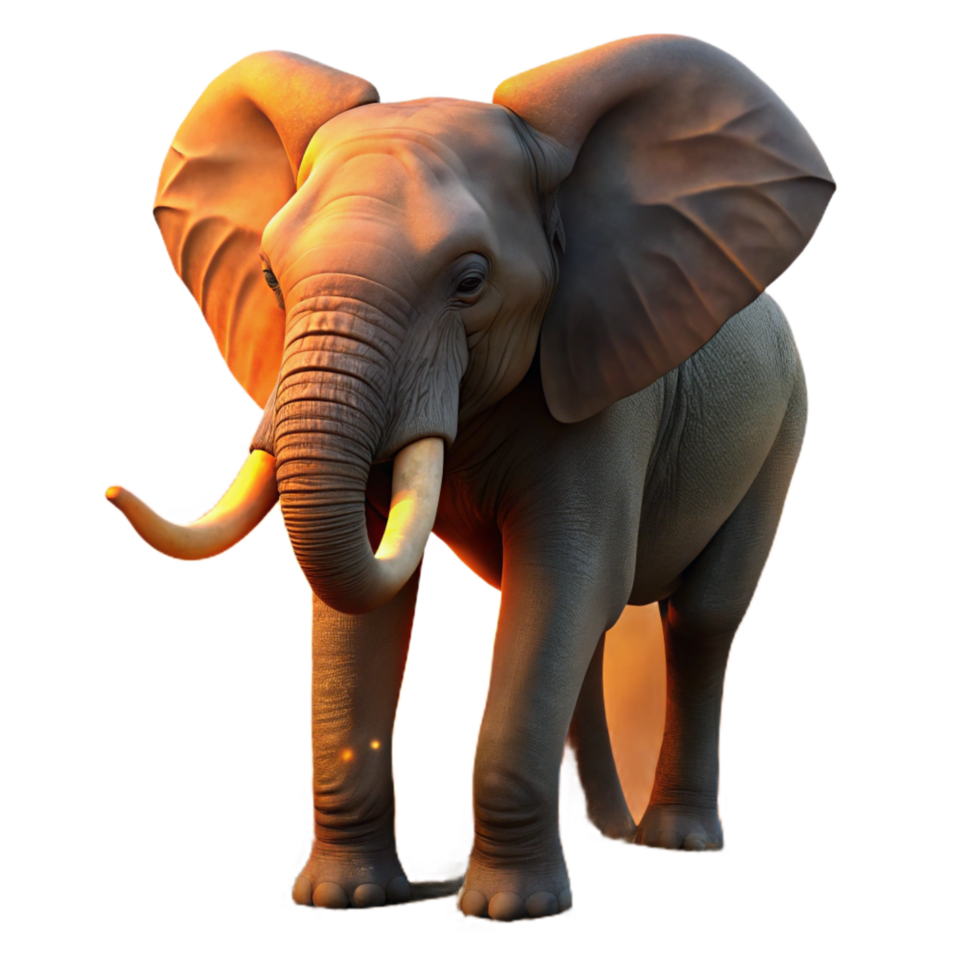 beautiful notable An African elephant silhouetted against a fiery sunset, dust motes dancing in the golden light, photographed in a realistic style png