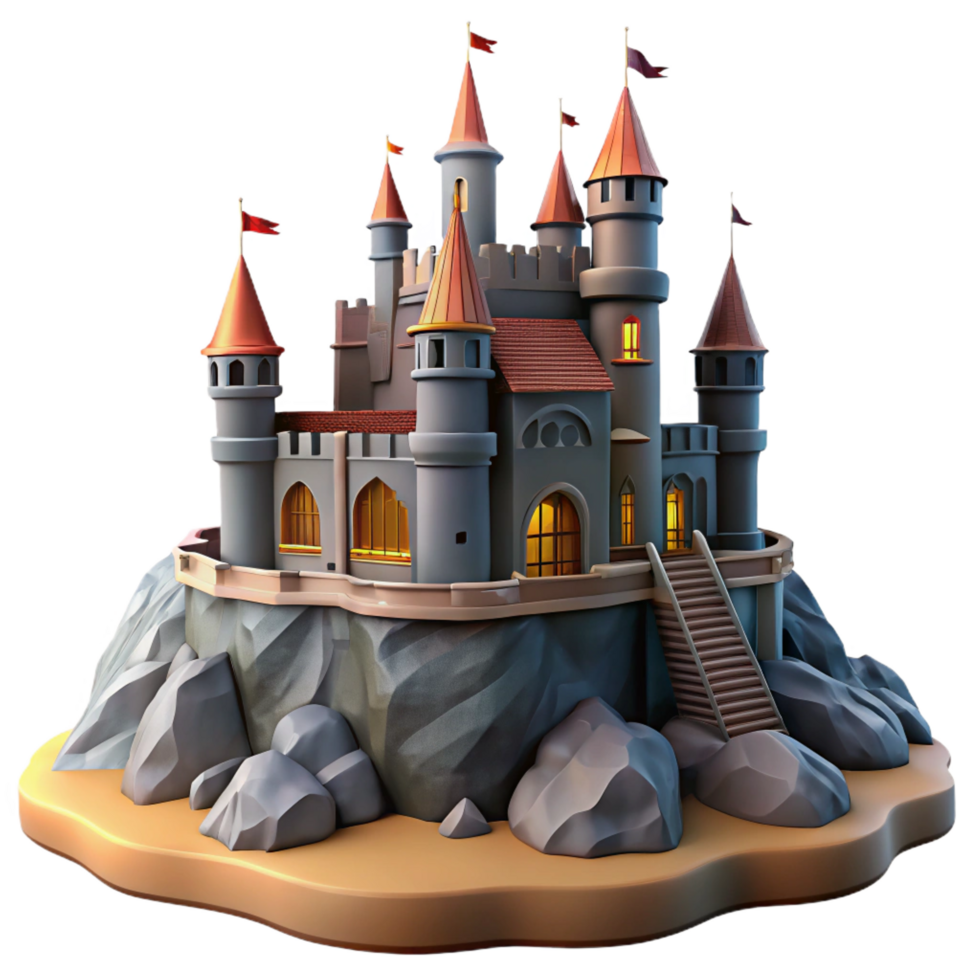 quintessential vintage A medieval castle perched on a cliff edge, stormy skies, dramatic lighting, gothic architecture, flags waving in the wind, sense of impending doom impeccable png