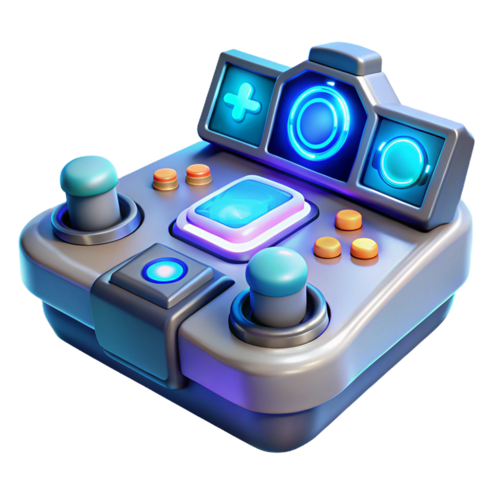distinguished avant garde A futuristic control panel with glowing buttons and holographic displays, illuminated by a soft blue light, cyberpunk style genuine png