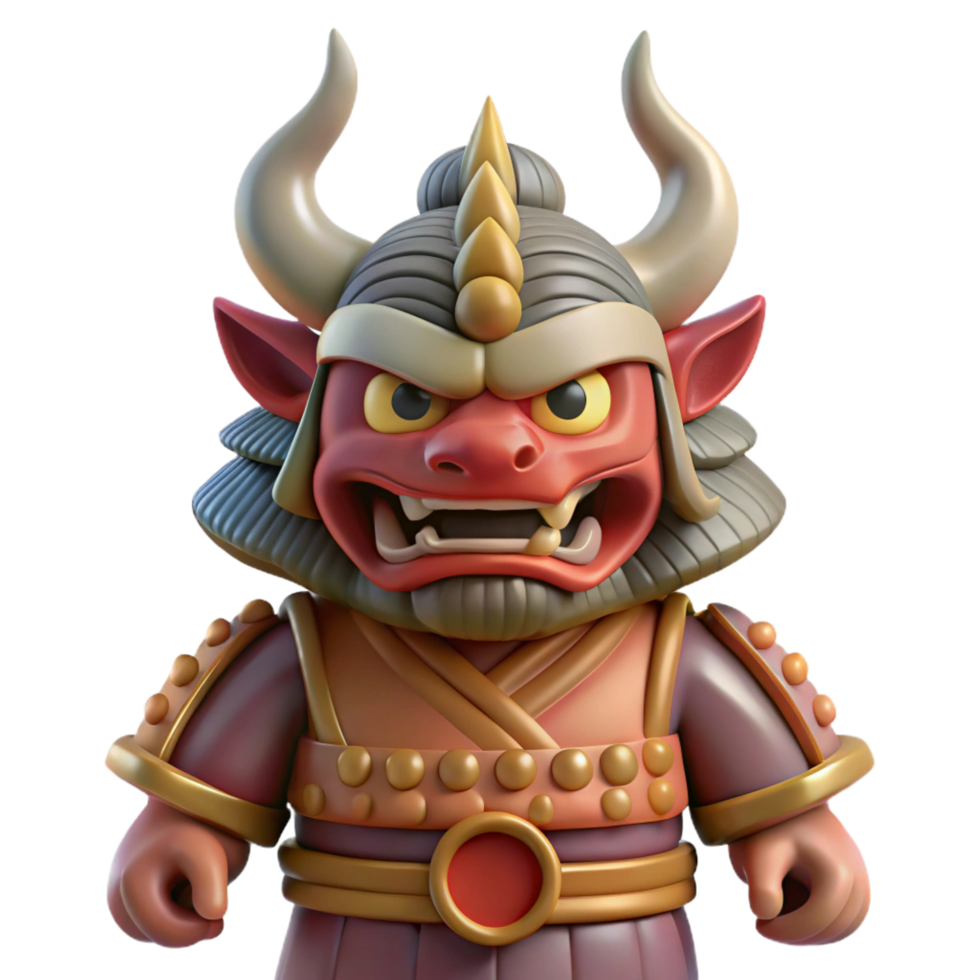 mesmerizing elegant A benevolent oni with horns and fangs, protecting a village, Japanese art style precision png
