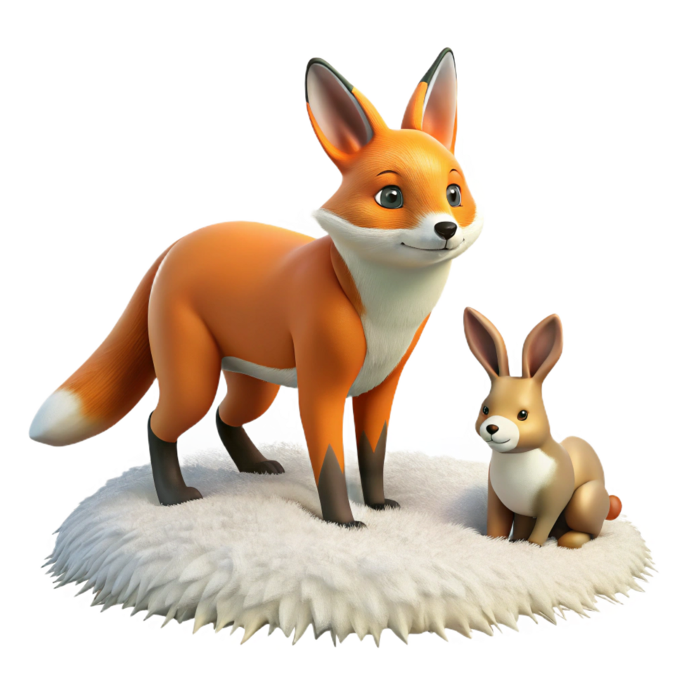 gorgeous unforgettable A sly fox hunting a rabbit in a snowy field, winter landscape, realistic rendering png