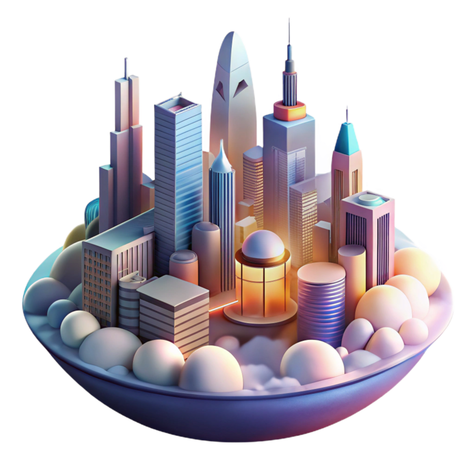 calm impressive A futuristic cityscape at dawn, skyscrapers reaching into the clouds, flying vehicles weaving between them, rendered in a pixel art style, sunrise palette authentic png