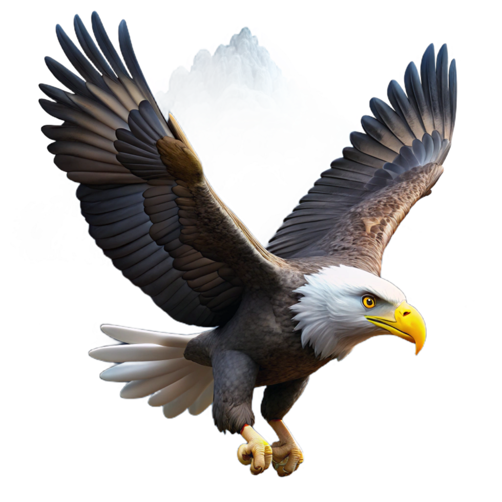 reflective dramatic A majestic bald eagle soaring through a stormy sky, dramatic lighting, realistic rendering impeccable png