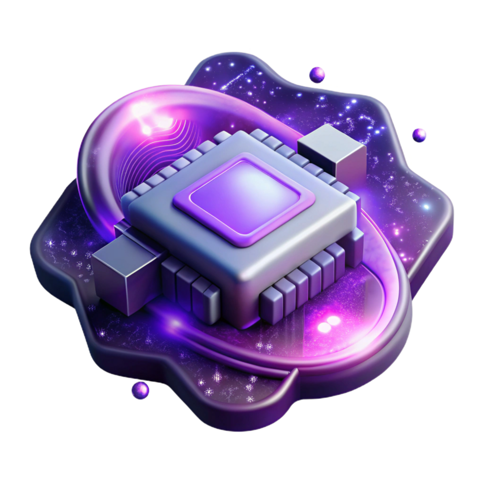 mesmerizing remarkable A single, glowing circuit board floating in space, surrounded by swirling nebulae, illuminated by a cosmic, purple light, space opera style png
