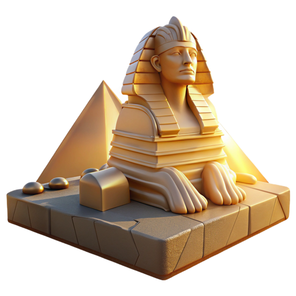 notable urban A majestic sphinx guarding a pyramid, bathed in the golden light of the setting sun, ancient Egyptian art style top tier png