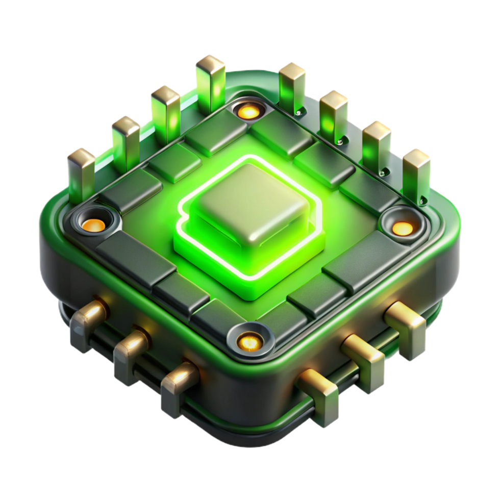 splendid ethereal impressionist A close up of a circuit board, its components intricately arranged, illuminated by a bright green light, rendered in a macro photography, technical style crisp png