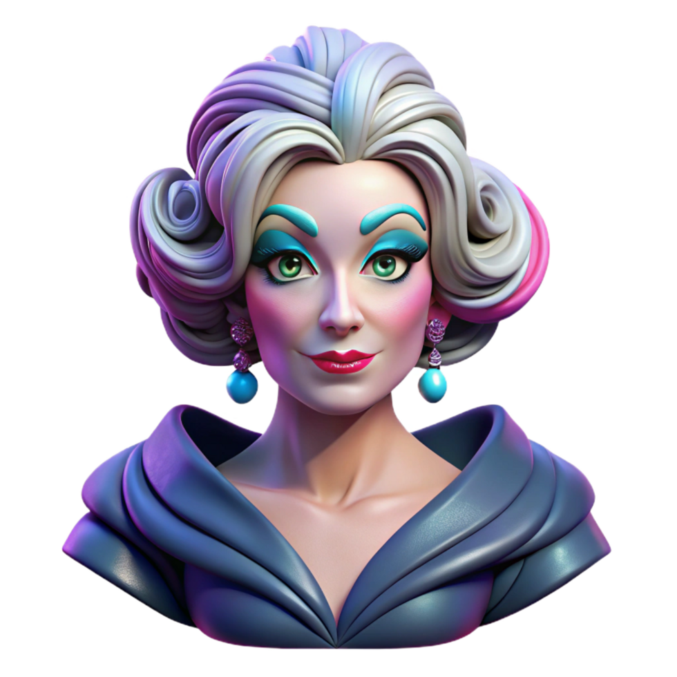 extraordinary celebrated Portrait of a glamorous drag queen with elaborate makeup, stage lighting, pop art style png