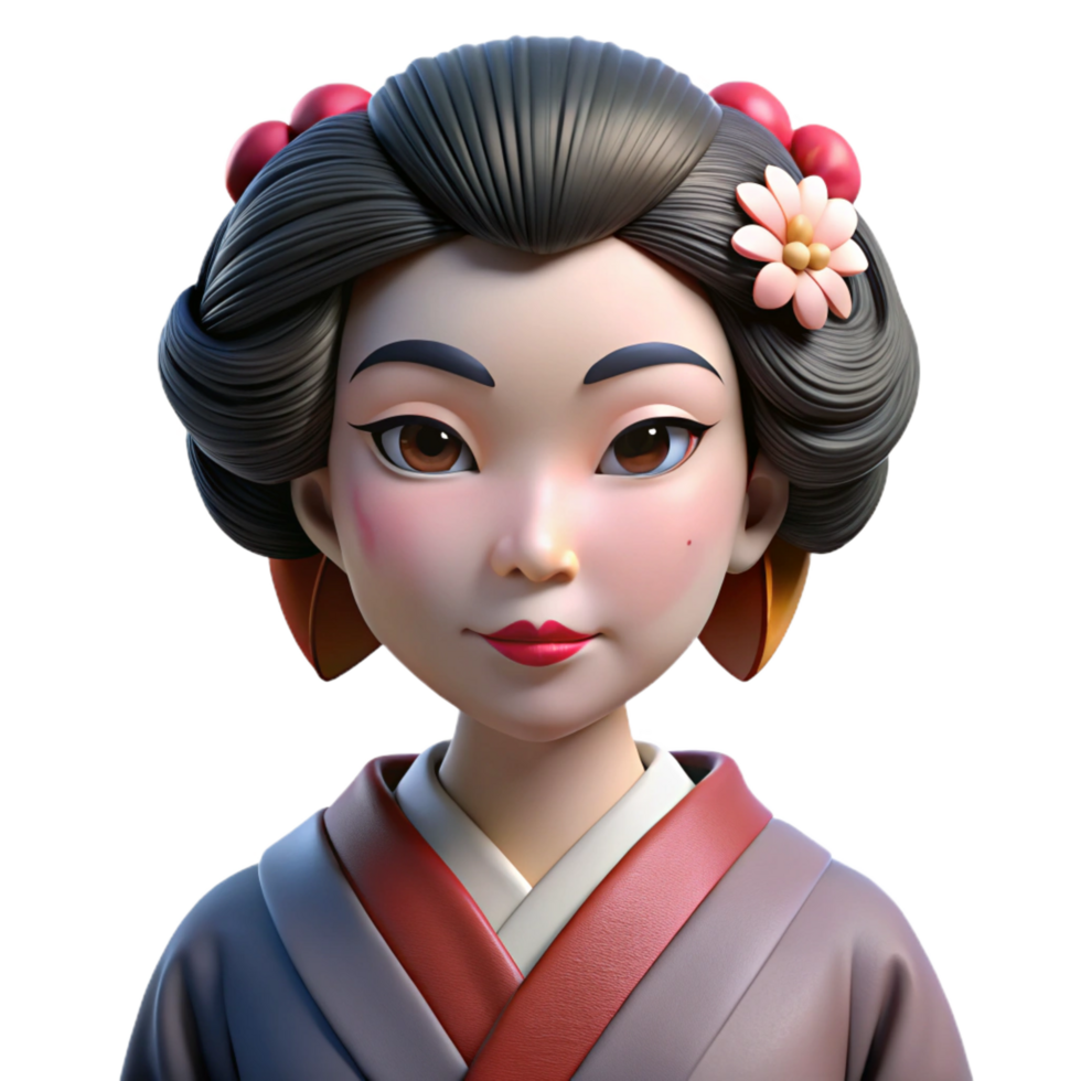 breathtaking harmonious contemporary Portrait of a beautiful geisha with elaborate makeup and a silk kimono, soft, diffused lighting, Japanese art style artisan png