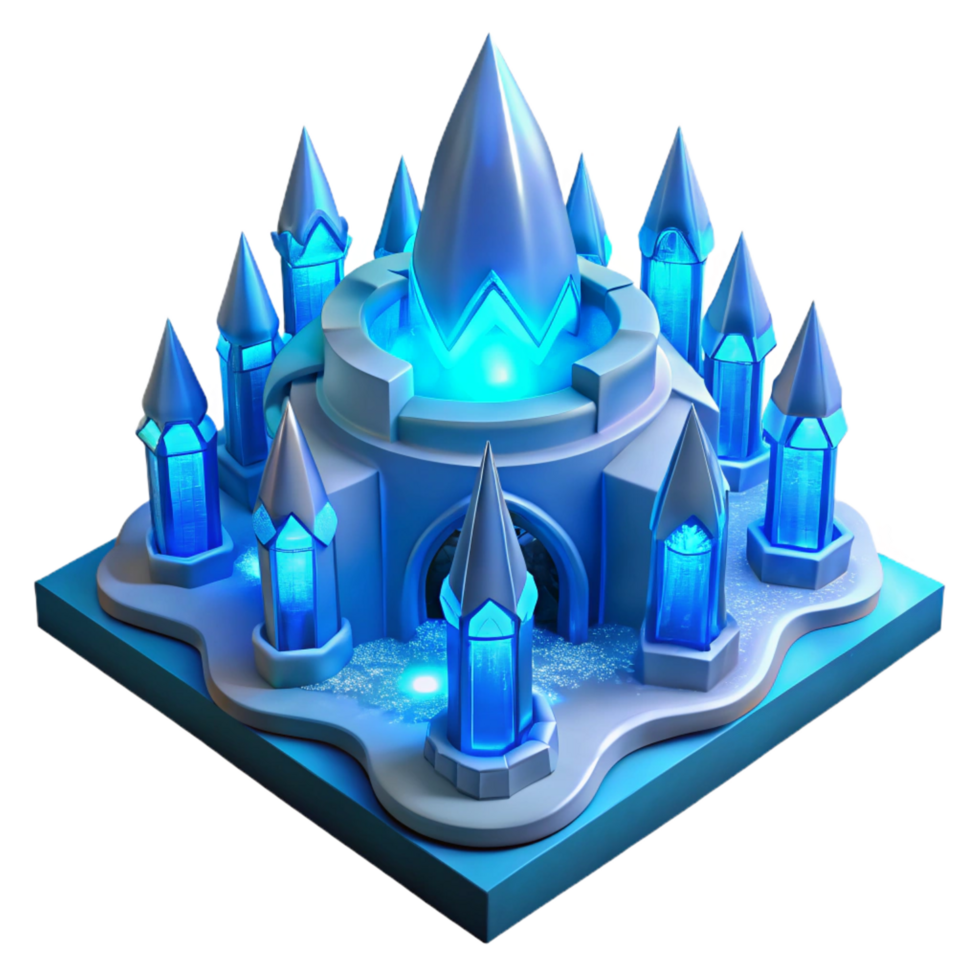 rare retro An ice palace with intricate ice sculptures and glowing blue light, winter landscape, fantasy art precision png