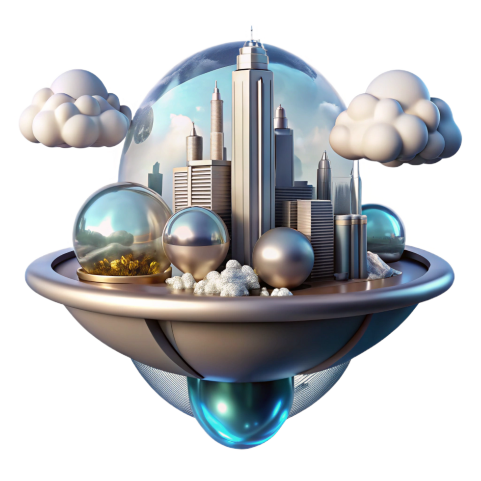 quintessential futuristic A floating city above a gas giant, metallic and glass structures, swirling clouds, science fiction atmosphere, futuristic style, gallery standard png