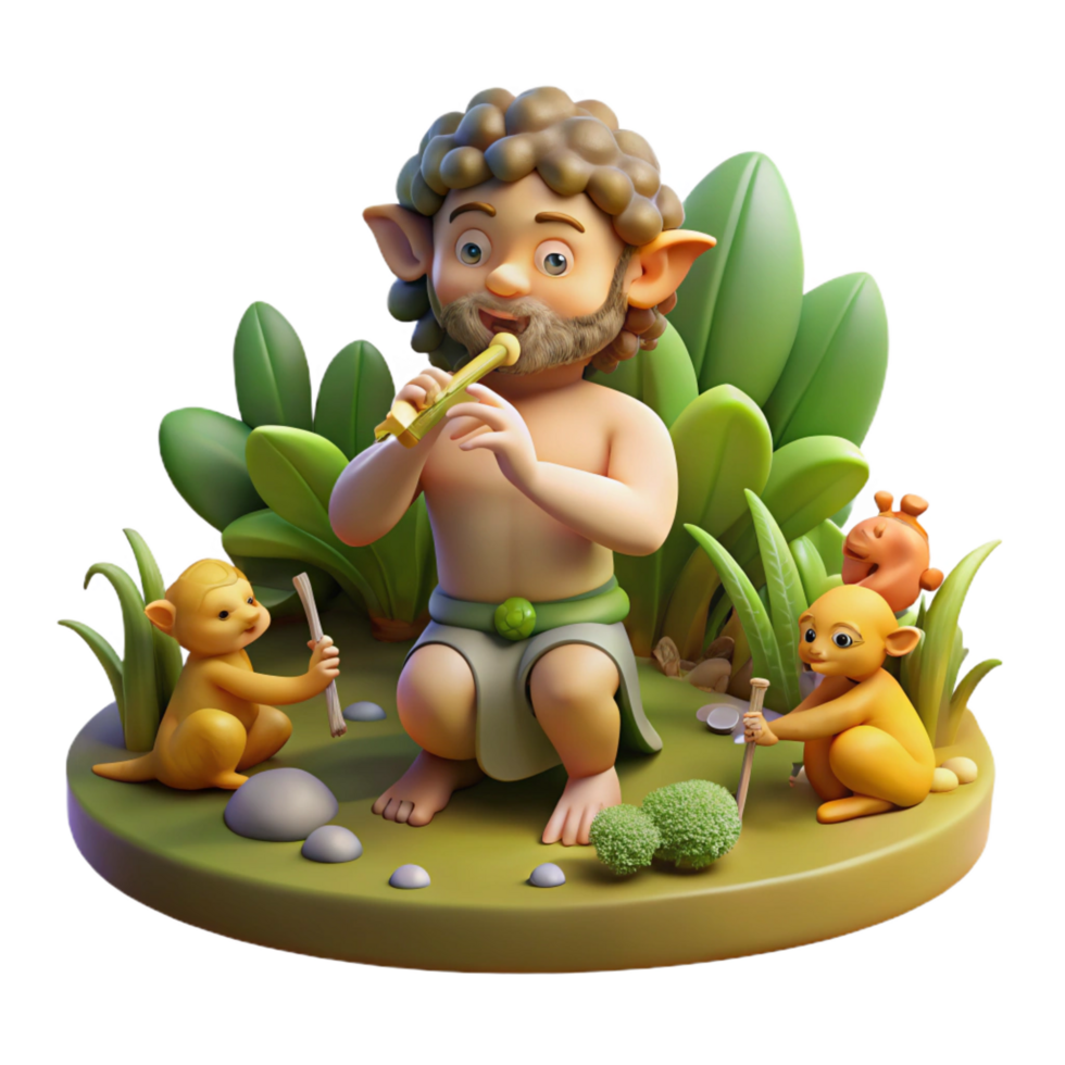 exemplary bohemian A mischievous Pan playing his pipes in a sun drenched forest glade, surrounded by nymphs and satyrs, vibrant and colorful, Impressionist style, 4K png