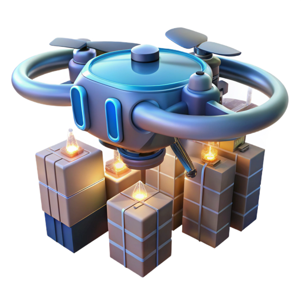 enchanting signature A futuristic drone delivering a package in a dense urban environment, illuminated by the city s lights, in a photorealistic style png