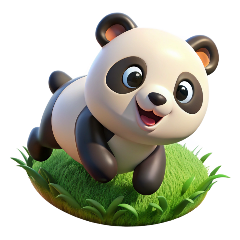 exquisite distinctive A playful panda cub tumbling down a grassy hill, bright, cheerful lighting, cartoon illustration style png
