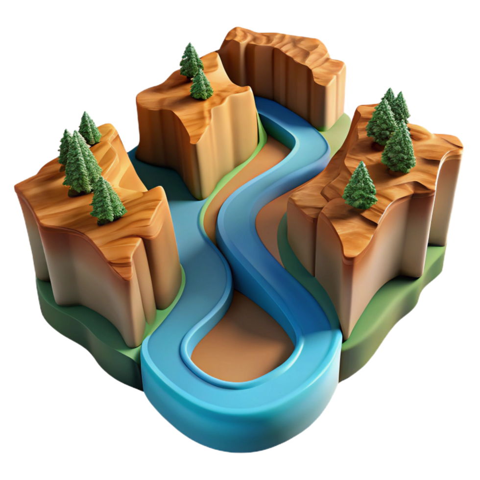 fascinating victorian A winding river cutting through a canyon landscape, aerial view, with dramatic lighting and shadows detailed png