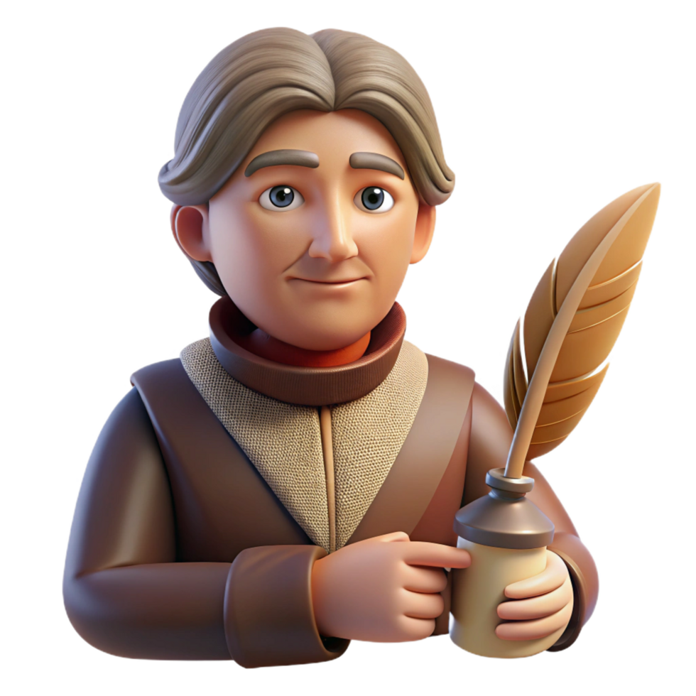 picturesque distinguished Portrait of a thoughtful writer with a quill, warm lamplight, vintage style png