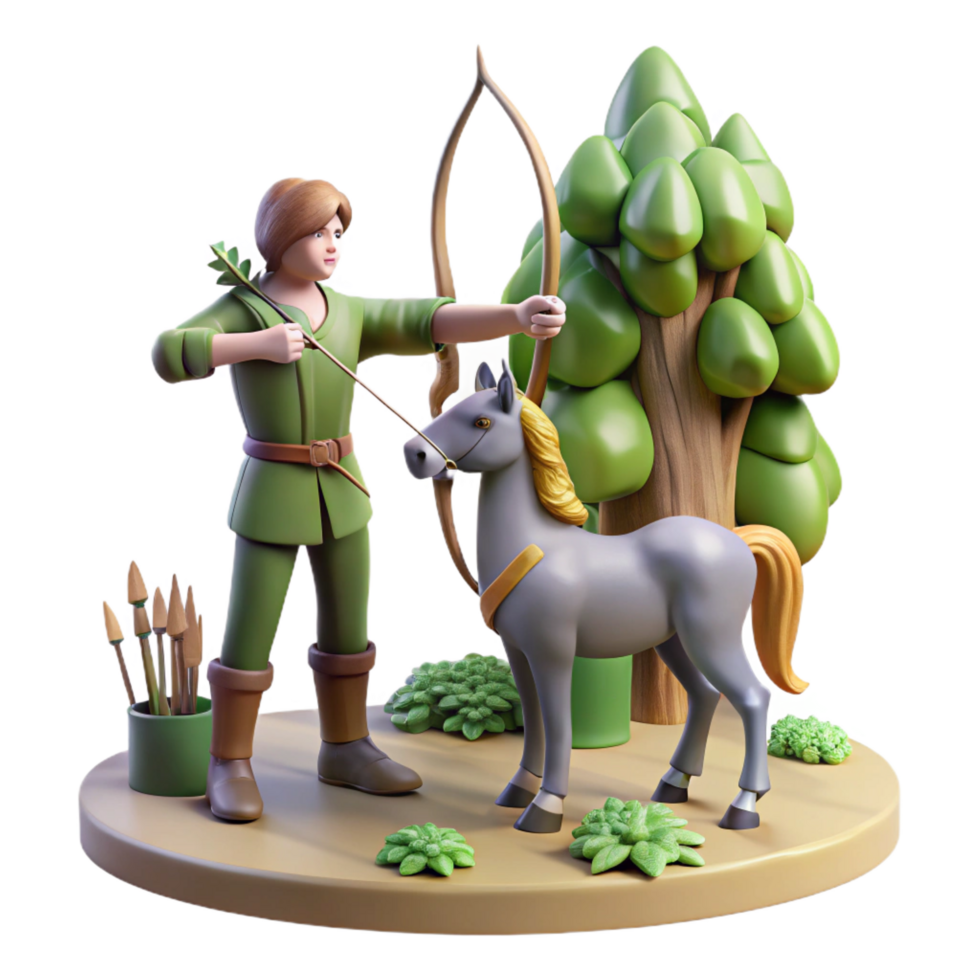 passionate gorgeous A wise centaur teaching archery to a young human, surrounded by towering trees, fantasy art style, dappled forest light handcrafted png