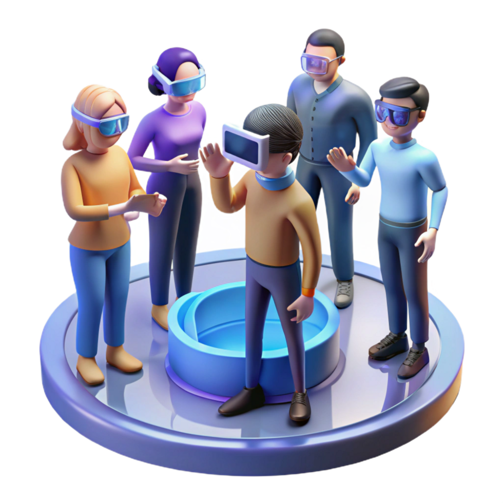 acclaimed surreal A group of people wearing augmented reality glasses interacting with a virtual environment, bright lighting, futuristic style genuine png