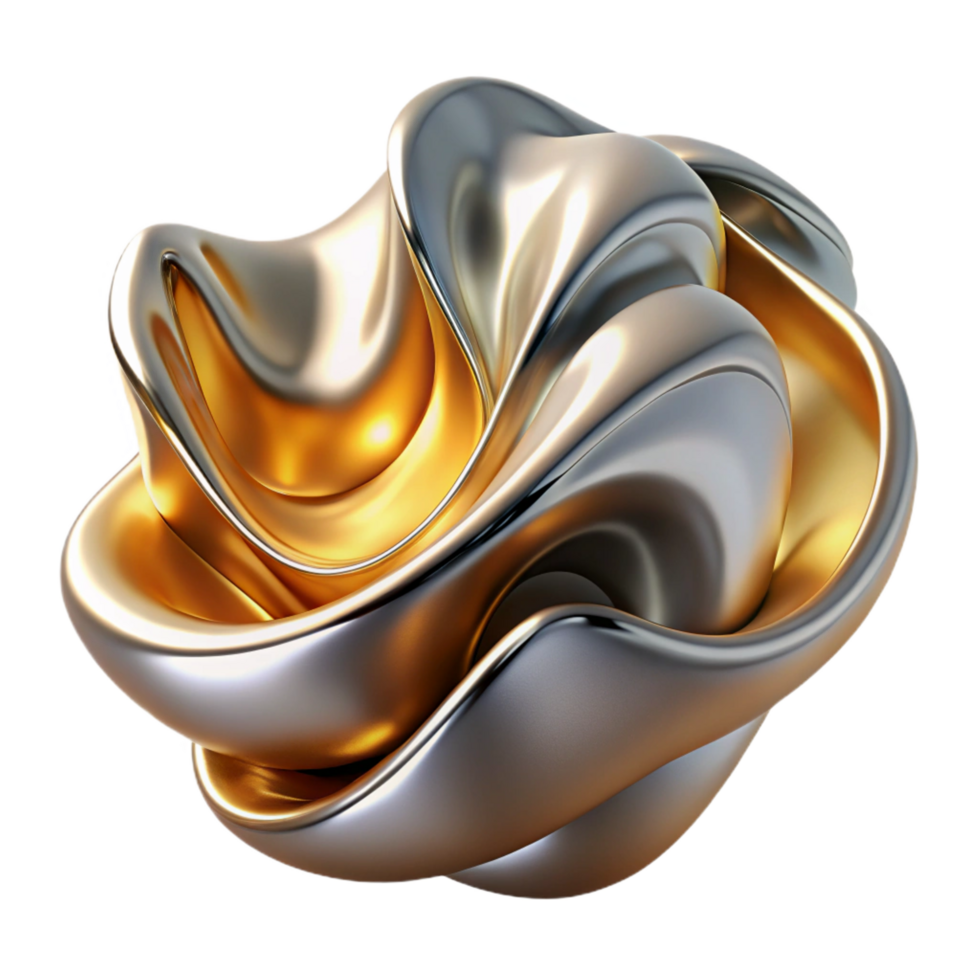 pristine rare A flowing, liquid metal sculpture, in shades of chrome and gold, with high contrast, studio lighting, reflecting abstract shapes png