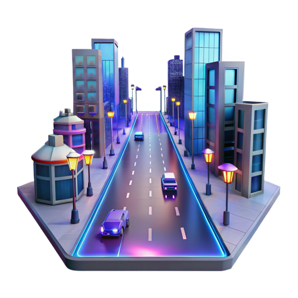 intense elegant Cyberpunk city street with holographic advertisements and flying vehicles, neon lights reflecting on wet pavement, futuristic style refined png