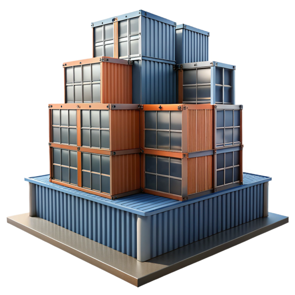 picturesque victorian A skyscraper made of stacked shipping containers, industrial aesthetic, urban setting, overcast lighting 8K png