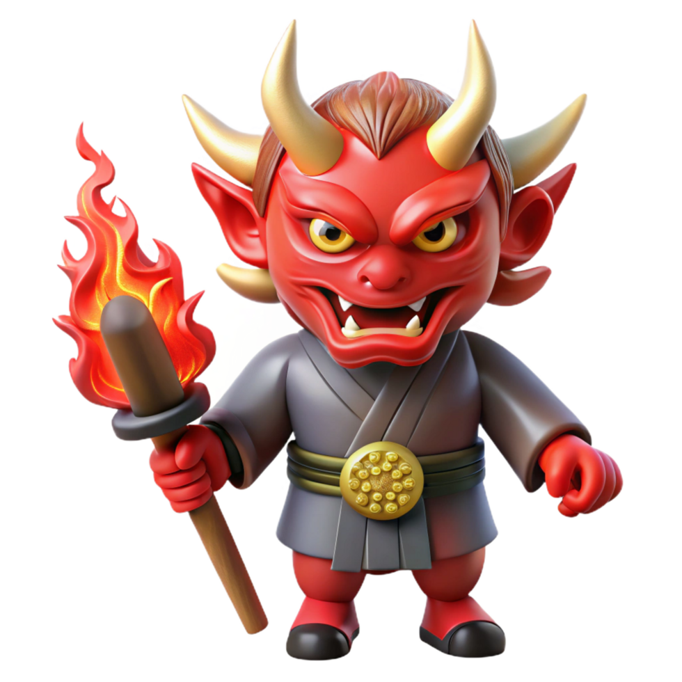 majestic traditional An oni wielding a kanabo club, fiery red light, Japanese folklore art style top tier png