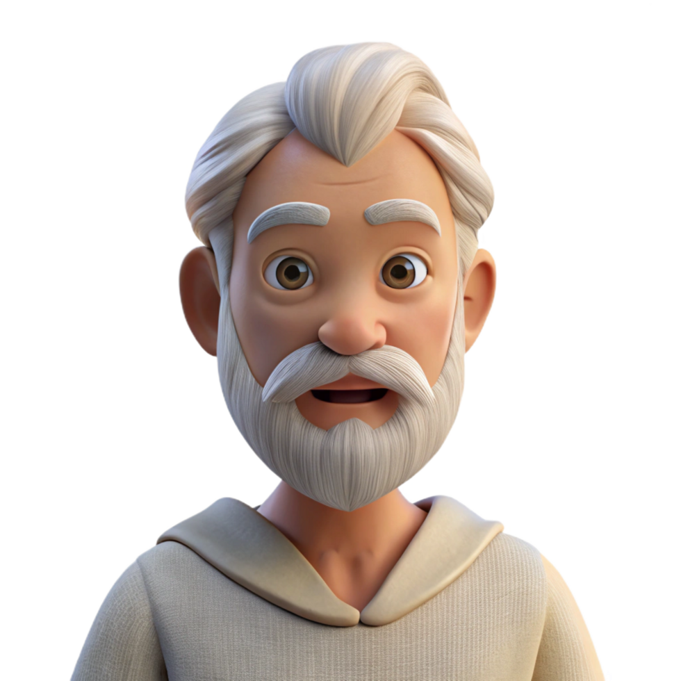 peaceful enchanting Portrait of an elderly man with weathered skin and a long white beard, wearing a simple linen tunic, lit by soft, diffused natural light 8K png