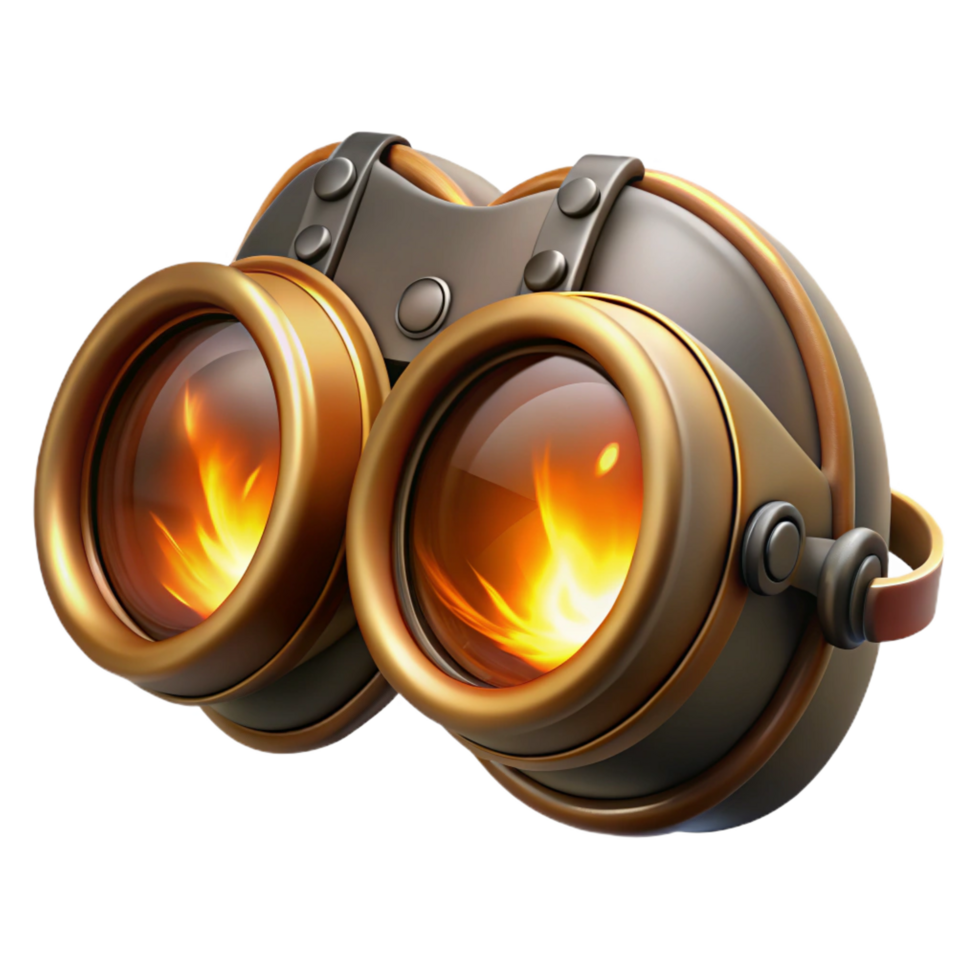 exquisite playful abstract A steampunk goggles, intricate lenses and brass frames, reflecting a fiery explosion, dramatic backlighting elite png