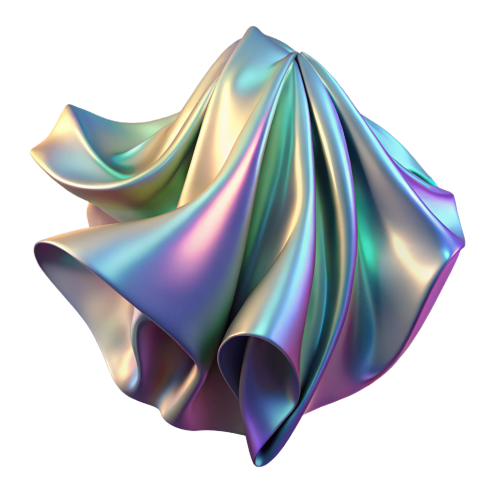 gorgeous playful retro A shimmering, iridescent fabric, draped and folded in abstract shapes, with a soft, ethereal glow top tier png