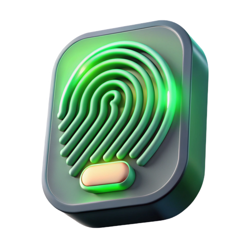 elegant gothic A close up of a fingerprint scanner glowing green, illuminated by a focused, white light, security technology style flawless png