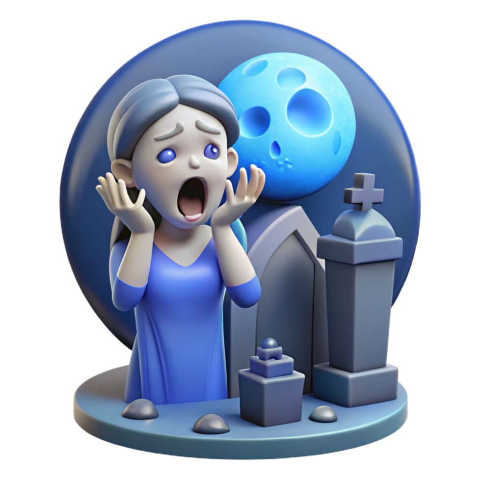 extraordinary traditional A sorrowful banshee wailing in a graveyard, eerie blue moonlight, gothic style premium png