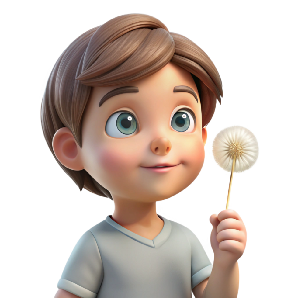splendid unforgettable Portrait of a curious child with wide, innocent eyes, holding a dandelion clock, lit by soft, diffused light, in a whimsical style png