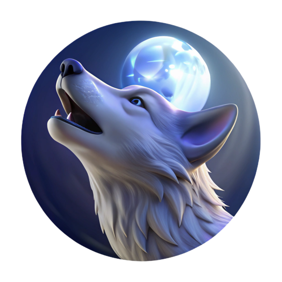 mesmerizing art deco Portrait of a majestic wolf howling at the moon, illuminated by moonlight, in a wildlife photography style gallery standard png