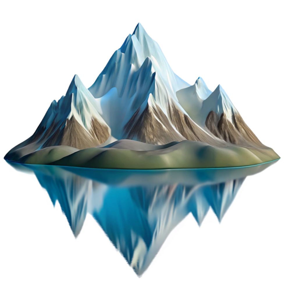 distinguished renaissance A snow capped mountain reflected in a crystal clear alpine lake, calm morning light, realistic style authentic png