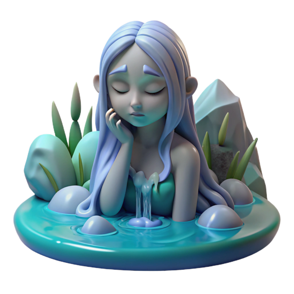 dynamic immaculate A melancholic water nymph weeping by a crystal clear stream, soft, ethereal lighting, fantasy art exclusive png
