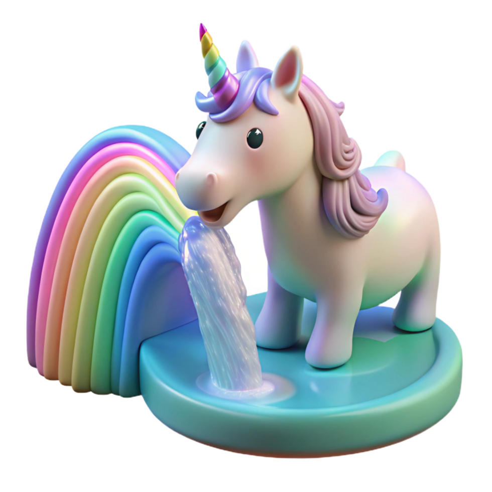 stunning signature A mystical unicorn drinking from a crystal clear waterfall, soft rainbow lighting, dreamlike style png