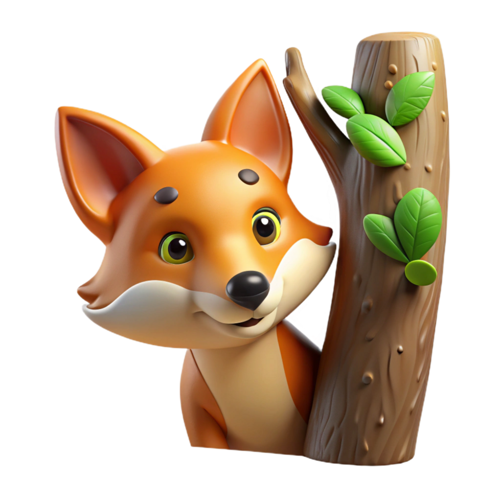 alluring acclaimed A curious fox peering out from behind a tree, dappled sunlight, storybook illustration style png